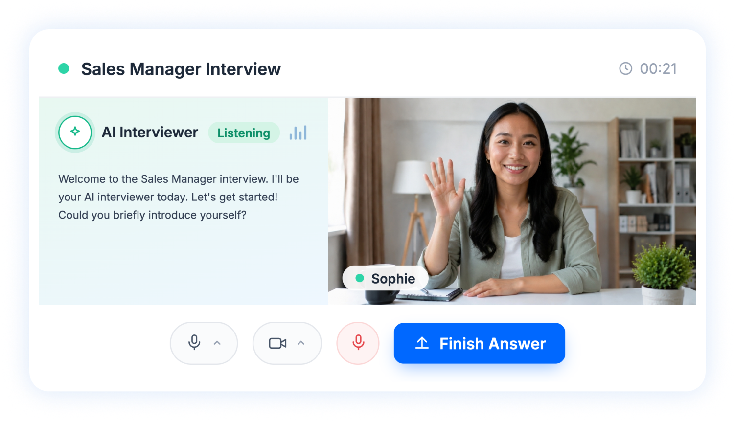 Candidate participating in an AI interview on the Moka AI interview interface