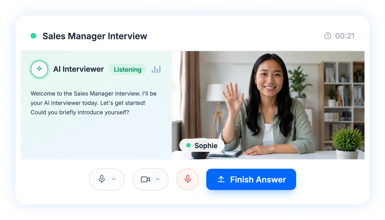 Candidate participating in an AI interview on the Moka AI interview interface