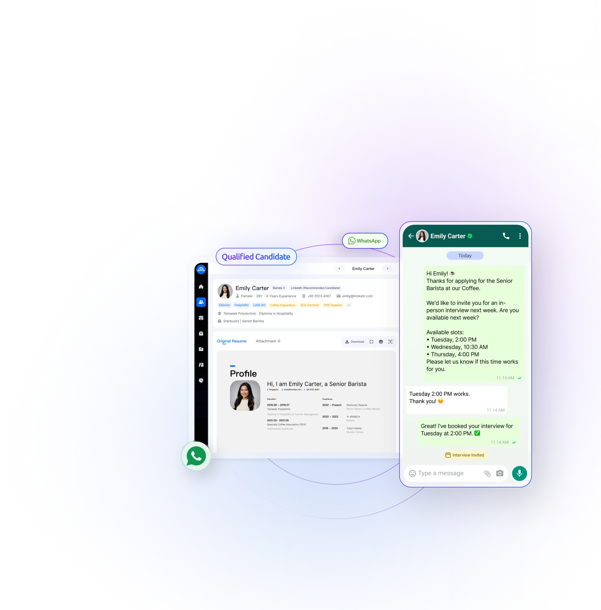 Moka streamlines the hiring pipeline with AI screening, AI interviews, and WhatsApp agent.