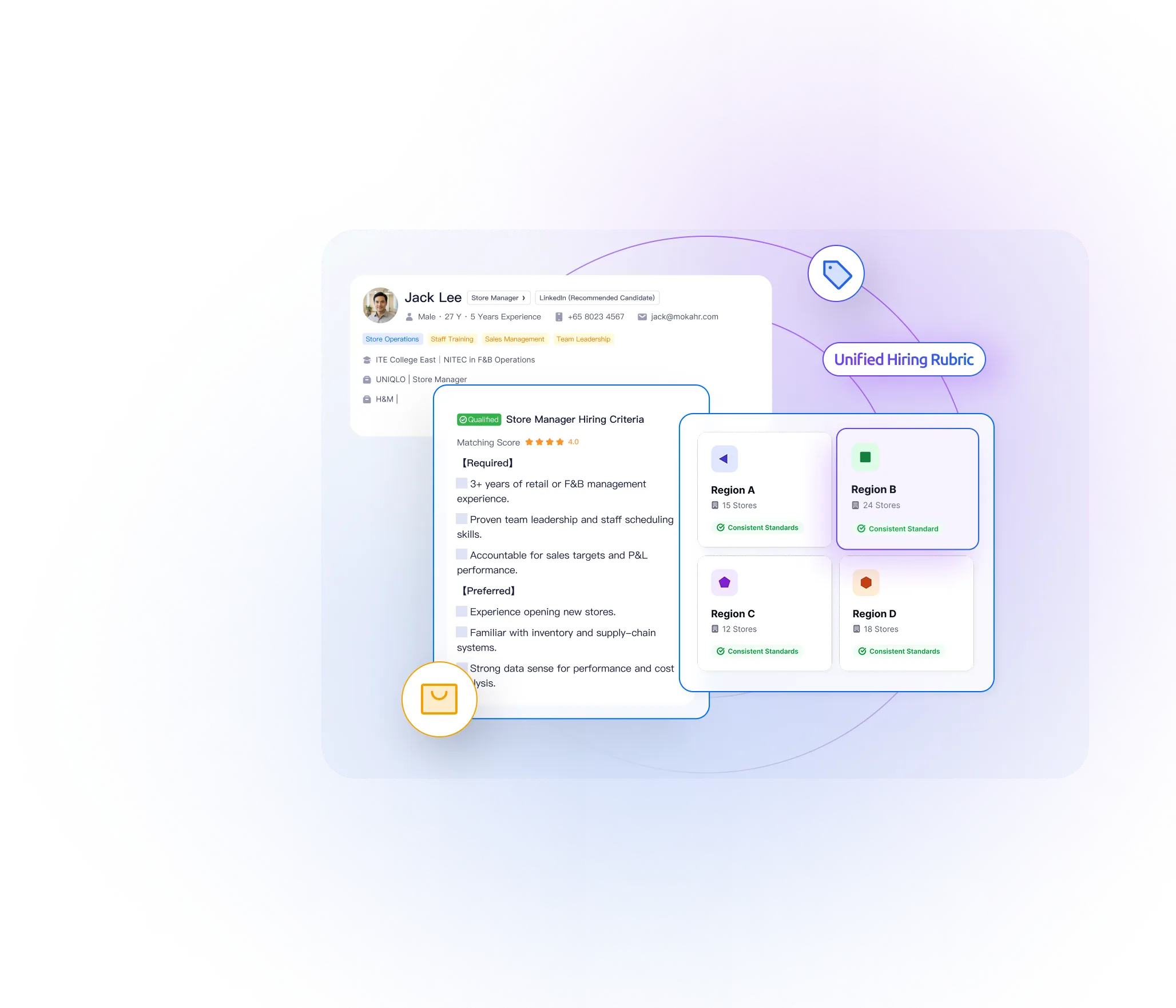 Moka uses unified hiring criteria to standardize candidate evaluation across regions.