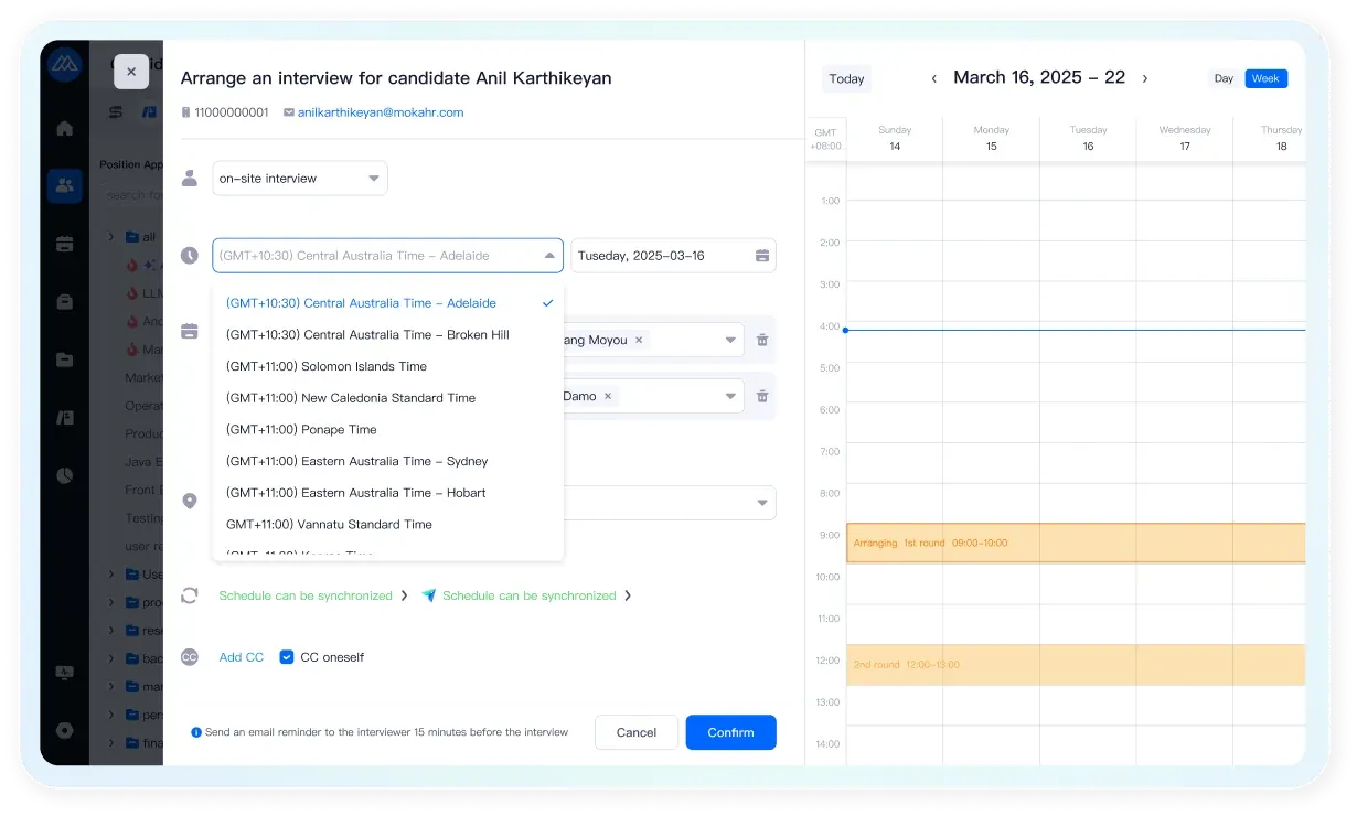 Arrange an interview for candidate