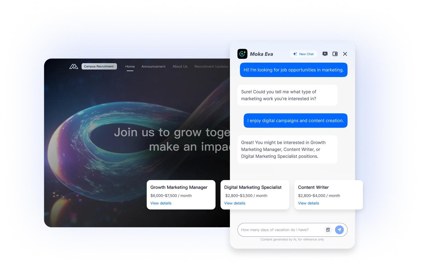 Moka AI Chatbot for Candidates